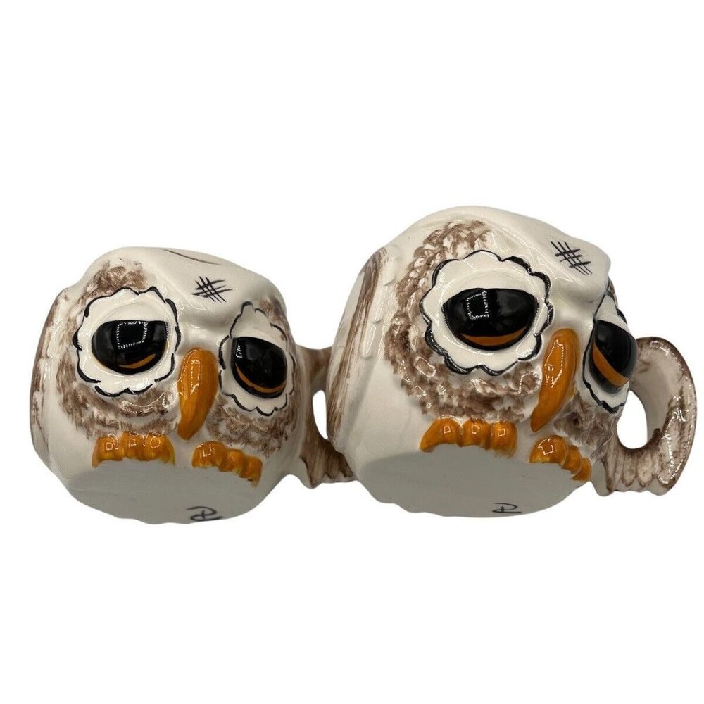 VTG Anthropomorphic Owl 2 Piece Ceramic Mug Set 8 oz Wing Shaped Handle …